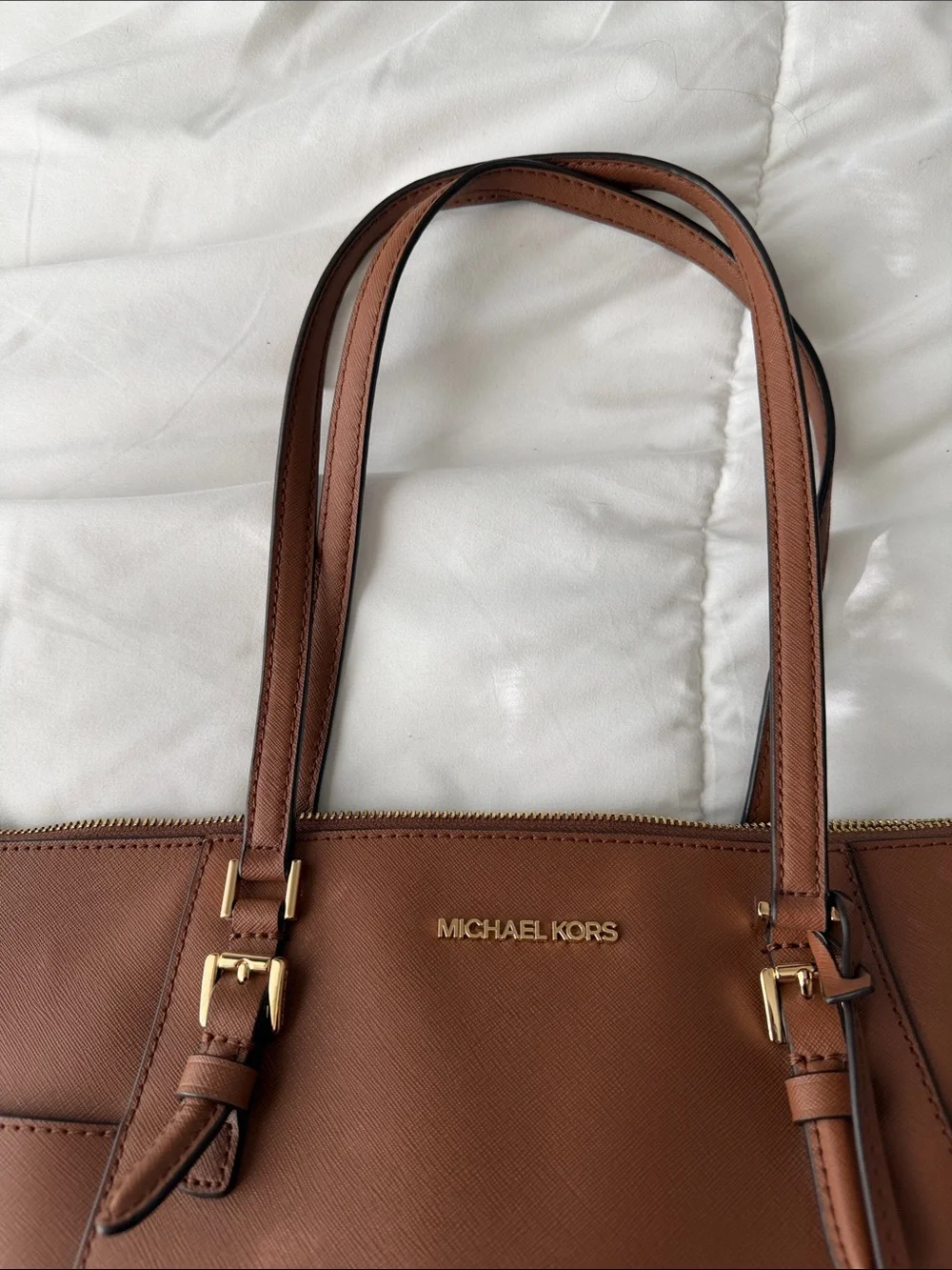 Michael Kors Brown Saffiano Leather Tote with Gold Accents
